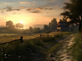 beautiful natural scenery in the village