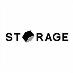Design of the word Storage with an illustration of a storage box on the letter O.