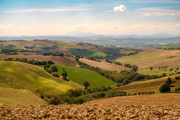 Beautiful rural landscape, countryside in Marche region, Italy