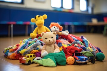 pile of toys in a community daycare center