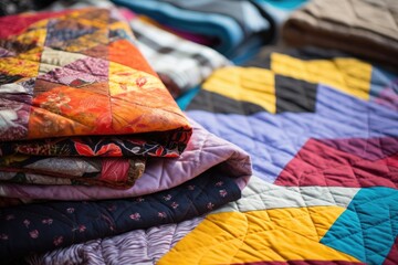 a close-up of handmade quilts for the homeless - obrazy, fototapety, plakaty