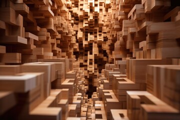 jenga blocks stacked in a complex pattern