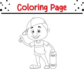 Cute little boy animal coloring page. Black and white vector illustration for coloring book