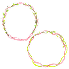 Watercolor seamless pattern on the theme of spring.On a white background.Watercolor, seamless pattern on the theme of spring. On a white background. Spring, young branches with ribbons.