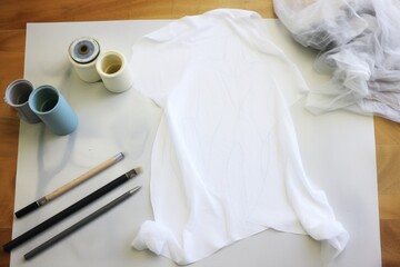 sketching out design for diy ghost costume on white fabric