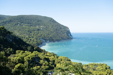 Fototapeta na wymiar Beautiful view of Mount Conero and beach from Sirolo, Marche region, Italy