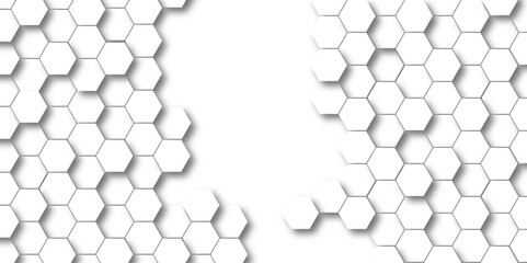 Seamless pattern with hexagons White Hexagonal Background. Computer digital drawing, background with hexagons, abstract background. 3D Futuristic abstract honeycomb mosaic white background.