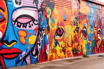 a colorful graffiti wall in an urban setting