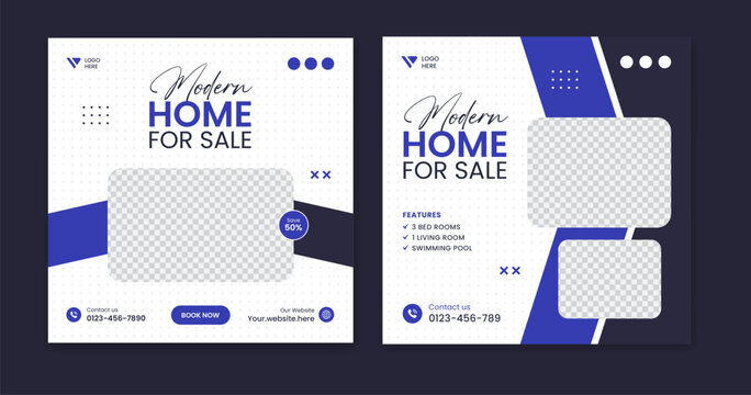 Creative Real Estate Social Media Post Design, Minimal House Square Post Template