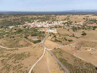 aerial view of the Extremaduran town of Oliva de Plasencia,located north of the province of Caceres.