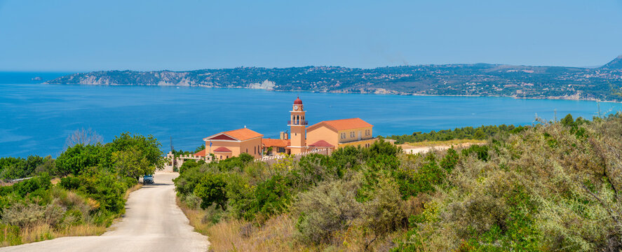 View of Holy Monastery of the Most Holy Theotokos of Sissia near Lourdata, Kefalonia, Ionian Islands, Greek Islands