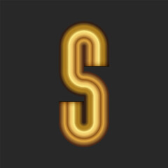 Golden S letter initial 3d logo mockup monogram minimal style, gold line metallic logotype for business card.