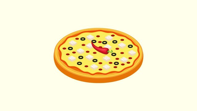 different kind of pizzas vector cartoon zooming animation background 4k