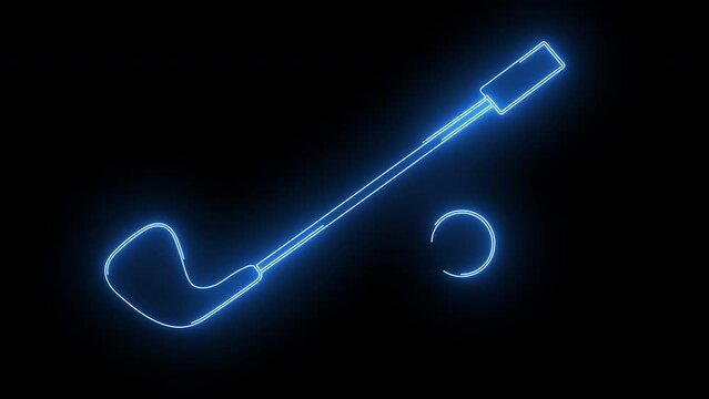 animation of golf clubs and balls with glowing neon lines