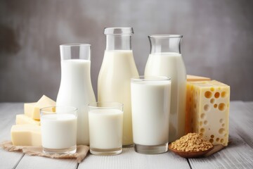 line of various lactose-free dairy products on shelf