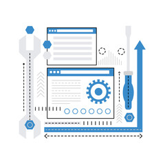 Web technical support. Online tech assistance, seo optimization graphic icon illustration