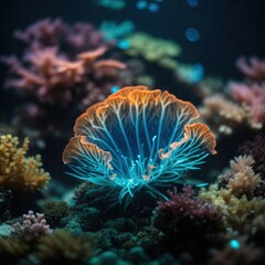Fototapeta premium The Luminous Depths: Discovering Glow and Colors Below the Surface, Generative AI
