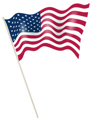 USA flag on flagpole waving in the wind.  illustration