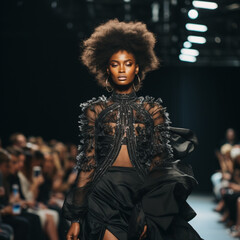 Afro woman on a fashion catwalk.