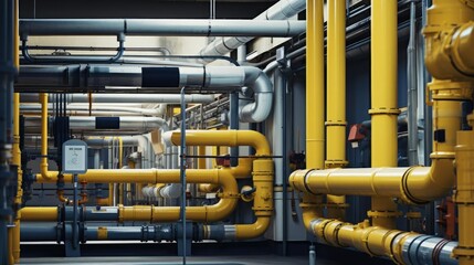 Metal pipes in industrial interiors