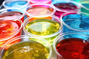 petri dishes with different colored substances