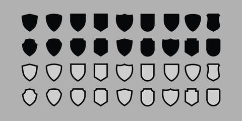 set of shield in flat style. Protect shield security line icons. Badge quality symbol, sign, logo or emblem. Vector illustration