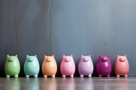 colorful piggy banks in a row, with one standing higher, symbolizing growing savings