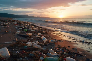 beach full of plastic waste environmental pollution