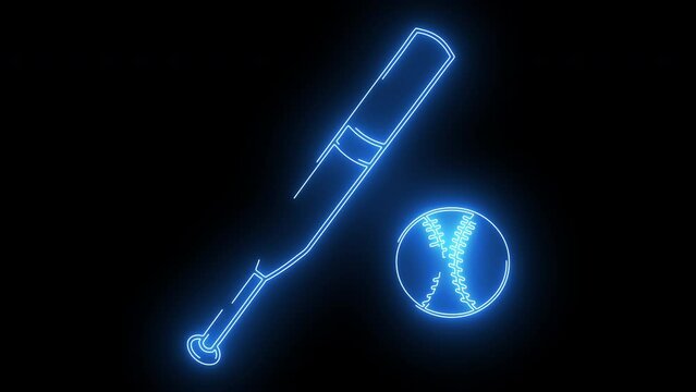animated baseball bat and ball with glowing neon lines