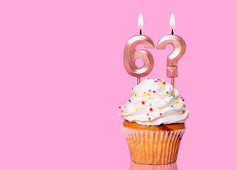 Birthday Cake With Candle Number 6 And Question Mark