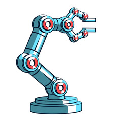 Robotic arm manipulator for assembly in a factory. Mechanical hand - vector illustration in retro comic style.