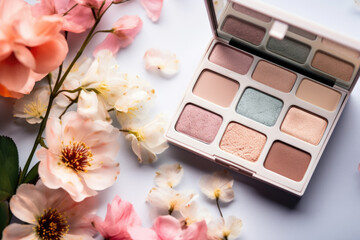Obraz na płótnie Canvas eyeshadow palette in soft pastel colors floral