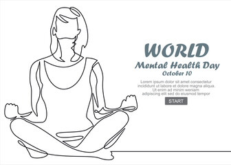 One continuous single line of women. World Mental Health day is observed every year on October 10, A mental illness is a health problem that significantly affects how a person feels, thinks, behaves.