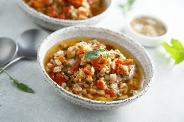 Homemade vegetable soup with sun dried tomatoes