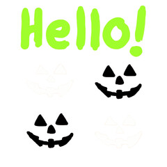 set of funny halloween icons, hello word orang background with halloween pumpkin face