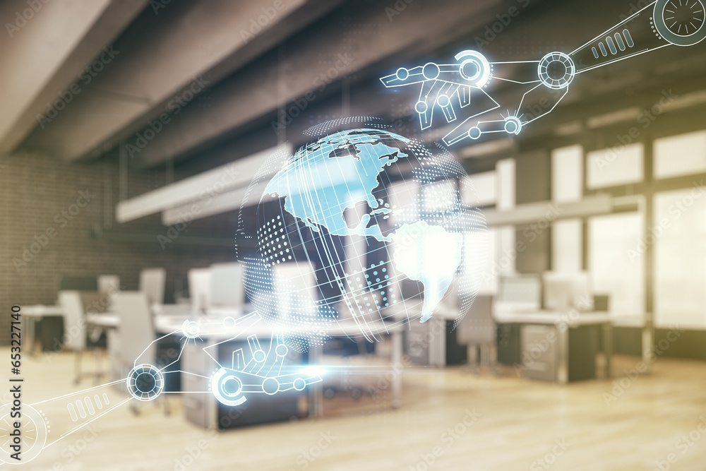 Aufkleber abstract virtual robotics technology hologram with globe sketch on a modern furnished office backgro