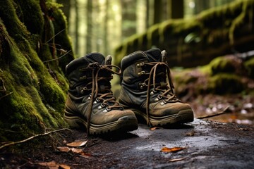 hiking boots on a forest path