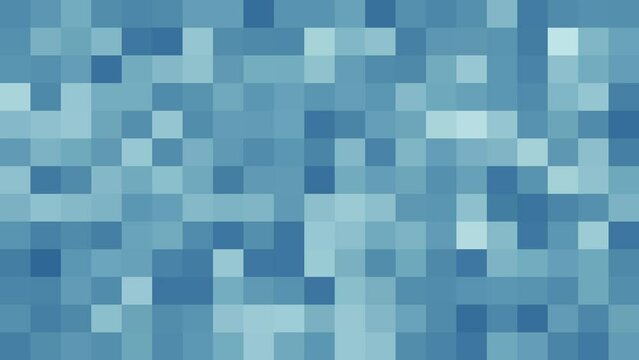 Abstract pixel art video background with text space, featuring seamless animation of a blue square block pattern, ideal for digital data, technology, business, retro, or 80s background concept