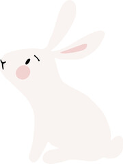 Cute white polar rabbit. Sitting bunny. Isolated wild arctic hare animal. Hand drawn illustration, clipart. Moon Festival, Chinese Lunar Year of the Rabbit. Easter decor. Beautiful pet for cards.
