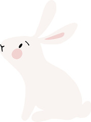 Cute white polar rabbit. Sitting bunny. Isolated wild arctic hare animal. Hand drawn illustration, clipart. Moon Festival, Chinese Lunar Year of the Rabbit. Easter decor. Beautiful pet for cards.
