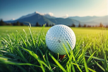 Obraz premium Nahaufnahme eines Golfballes im Gras.