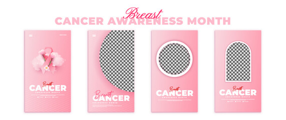collection of social media story post designs for breast cancer awareness month