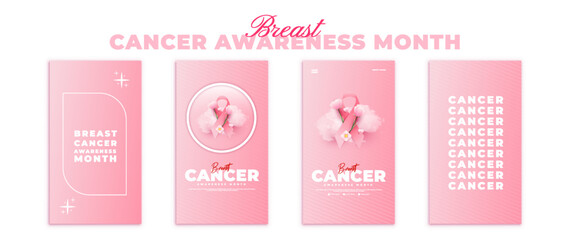 Naklejka premium collection of social media story post designs for breast cancer awareness month