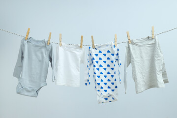 Washed, clean clothes are dried on the line.