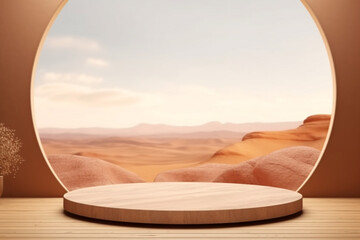 3d render of abstract minimal geometric forms. Brown luxury podium for product presentation.