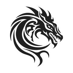 Tribal tattoo of the dragon head silhouette ornament flat style design vector illustration isolated on white background. Chinese symbol and fantasy mascot monster for design ideas and tattoos.