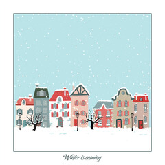 Winter card. Snow picture. Winter picture with cute houses