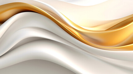 White and gold wavy flow, elegance and fashion concept illustration, modern luxury abstract background.