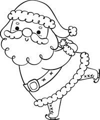 Cute  Santa Claus skating outline cartoon doodle hand drawing