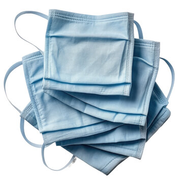 Light blue pastel cotton cloth face masks isolated on transparent background. Due to lack of medical protective masks during Coronavirus (COVID-19) pandemic, regular people instead wear cotton masks